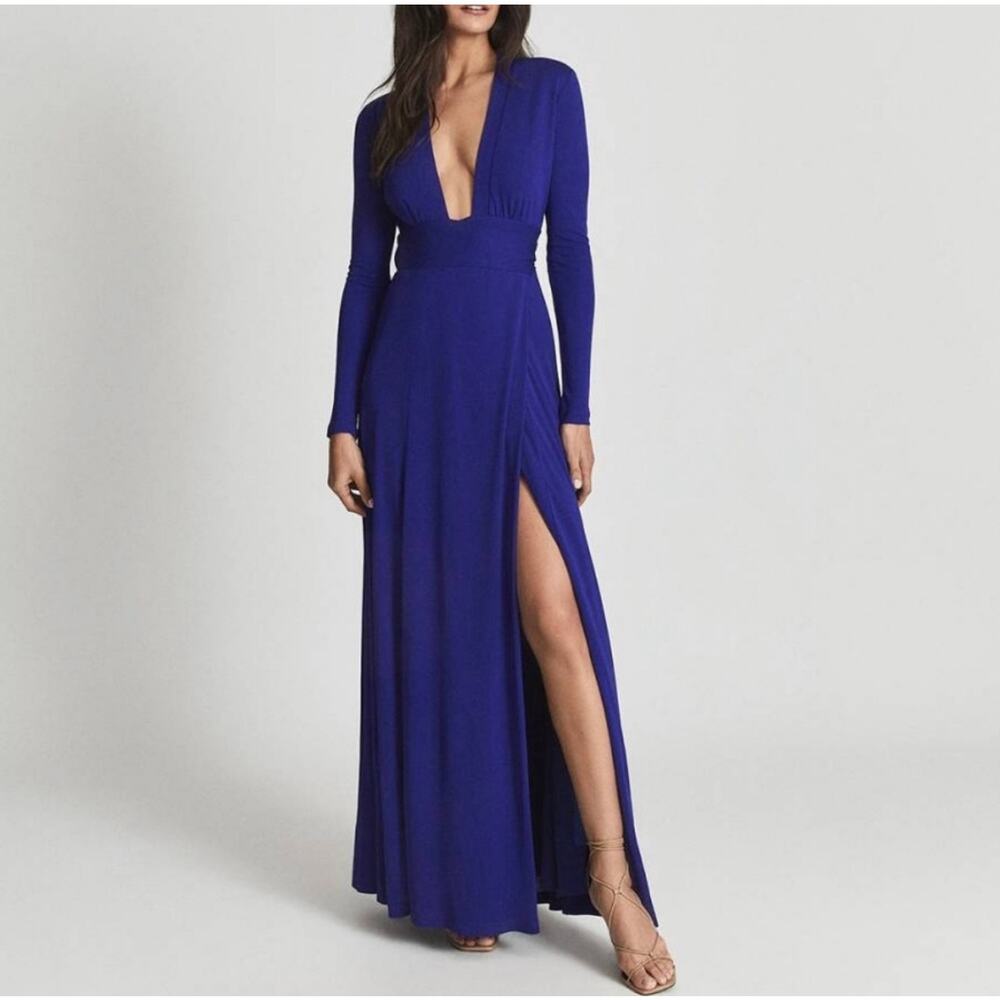 REISS Bailey Plunge Neckline Cutout Back Maxi Dress Size 10 NWT - Picture 2 of 10